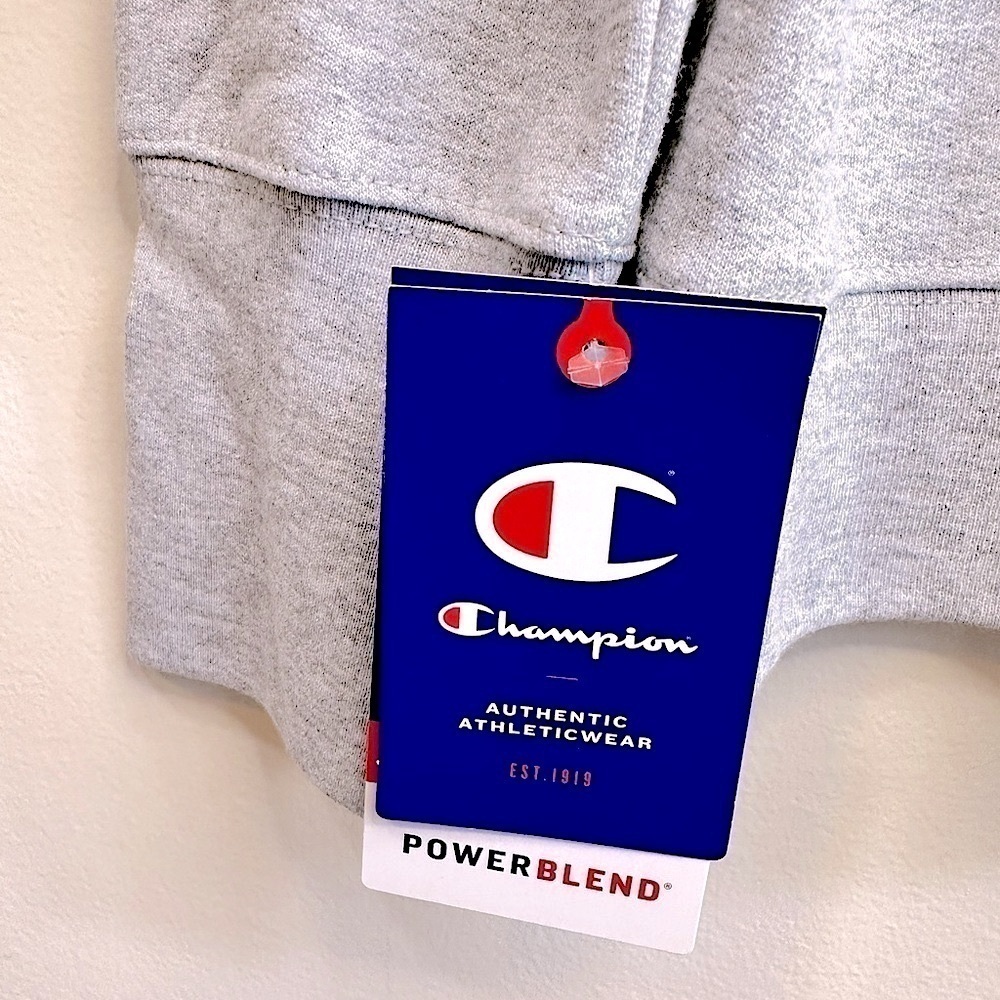 NWT Champion Powerblend Crewneck Script Logo Oxford Grey Sweatshirt Size Medium - Picture 11 of 16